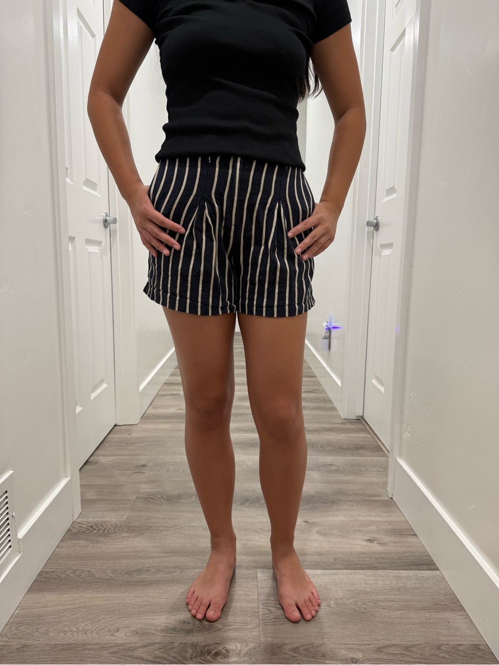 Topshop Navy Blue Shorts with Cream Pinstripes